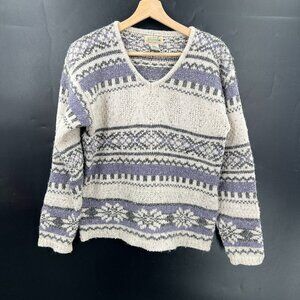 Vintage 90s funky eclectic knit v-neck sweater pullover st johns bay purple S